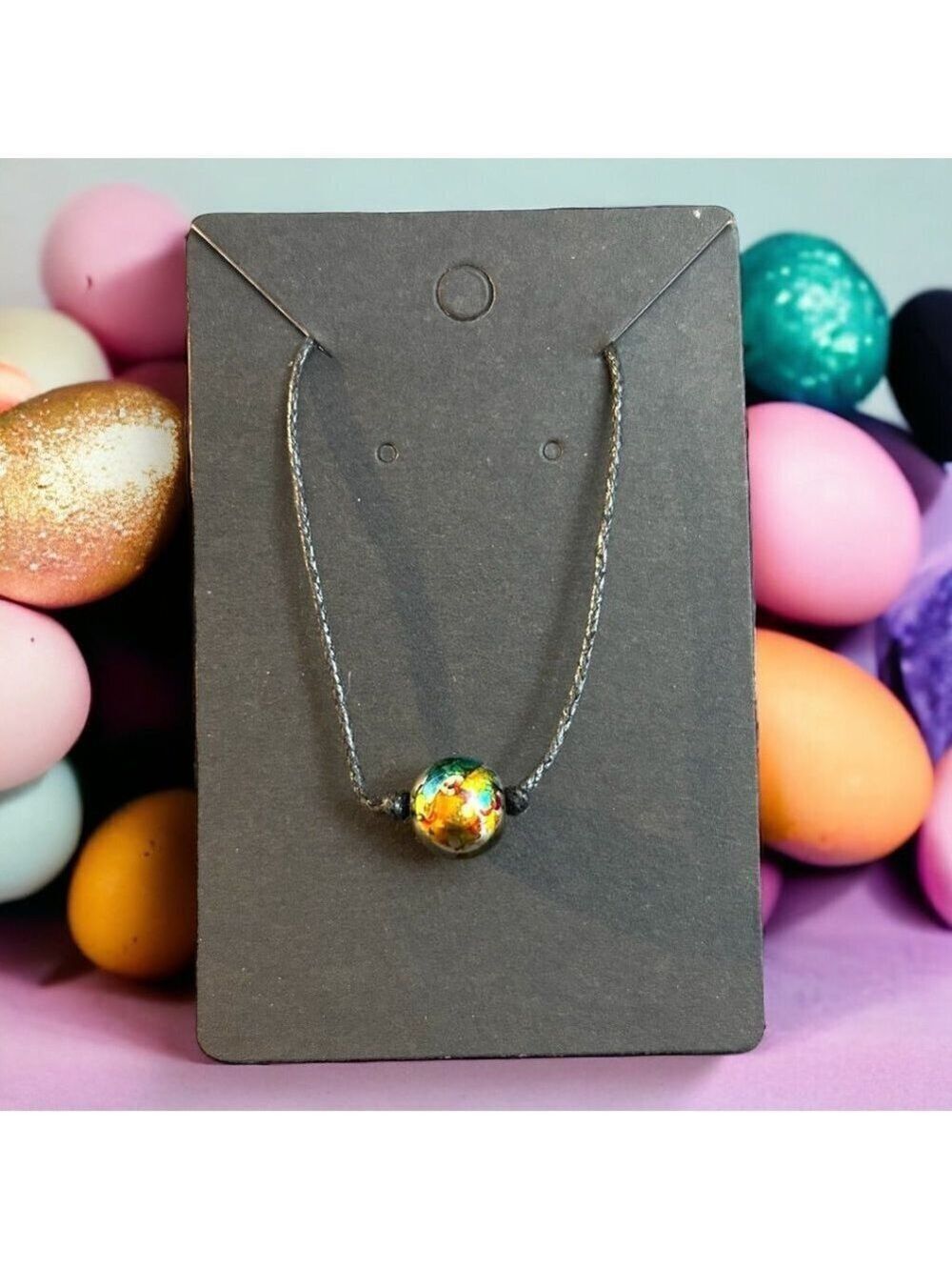 Splatter Bead Black Cord Choker Necklace